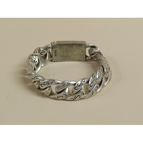 1244 - SILVER HEAVY CHINESE BRACELET WITH DRAGON CAST BUCKLE, 21CM L