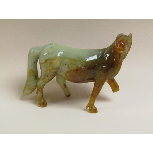 1252 - TWO CHINESE JADE FIGURES OF HORSE, A/F, BOTH APPROX 14CM W, TOTAL 550g