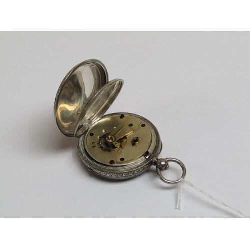 1253 - 19C SILVER CASED POCKET WATCH WITH ORNATE SILVER AND GILT DIAL WITH SECONDS INDICATOR, 5CM DIAM