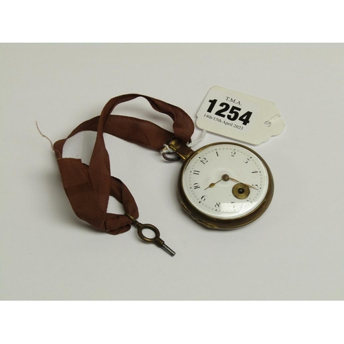 1254 - 18C/19C BRASS CASED POCKET WATCH WITH 5.5CM DIAM DIAL