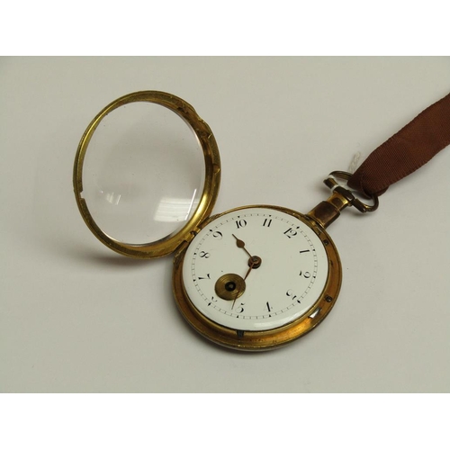 1254 - 18C/19C BRASS CASED POCKET WATCH WITH 5.5CM DIAM DIAL