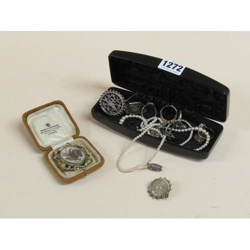 1272 - SMALL COLLECTION SILVER AND WHITE METAL JEWELLERY TOGETHER WITH TWO STONE SET RINGS TOGETHER WITH VI... 