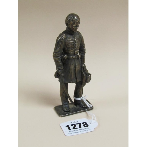 1278 - SILVERED CAST BRASS STANDING FIGURE OF AMERICAN CIVIL WAR OFFICER 12cms H