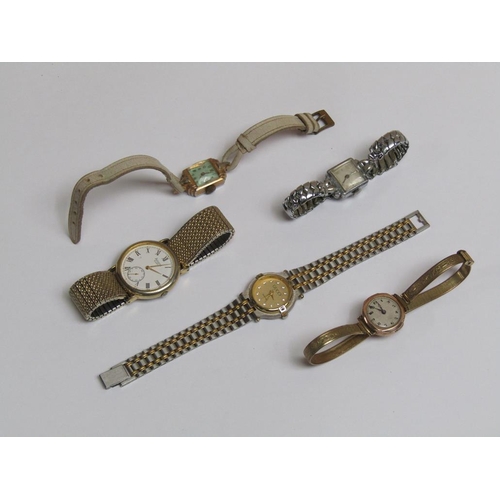 1281 - COLLECTION OF FIVE LADIES WHITE METAL AND GILT WATCHES INC. A GUCCI