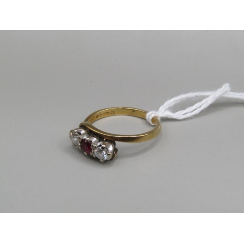 1314 - 18ct GOLD DIAMOND AND RUBY SET RING SIZE L