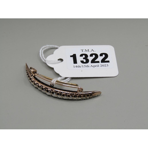 1322 - GOLD DIAMOND SET CRESCENT BROOCH - 5cms L