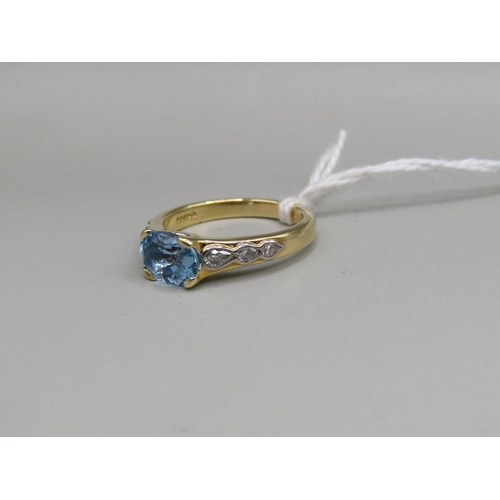 1322A - GOLD AQUAMARINE AND DIAMOND SET RING