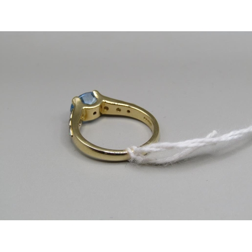 1322A - GOLD AQUAMARINE AND DIAMOND SET RING