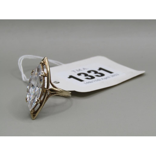 1331 - 9ct GOLD WHITE STONE SET RING SIZE N