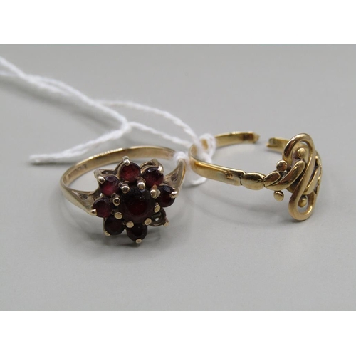 1341 - TWO 9ct GOLD RINGS - ONE SET WITH GARNET 5.7g