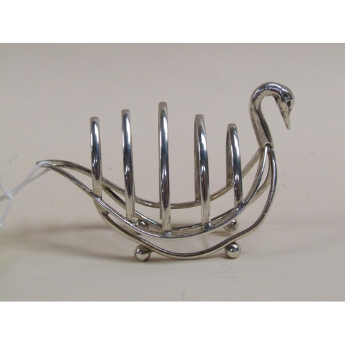 1350 - TWO SILVER TOAST RACKS , ONE WITH A SWAN HEAD TERMINAL 5.6oz