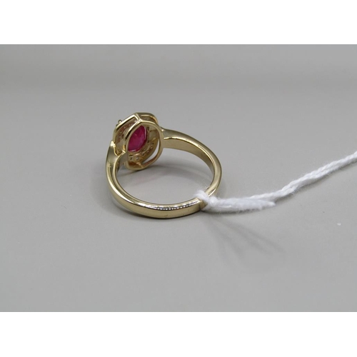 1360 - SILVER GILT RUBY RED ENAMEL RING SIZE Q