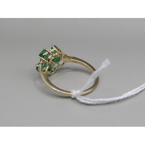 1369 - YELLOW GOLD EMERALD SET CLUSTER RING