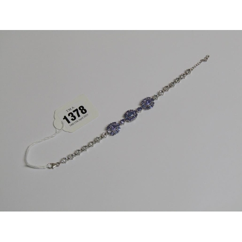 1378 - SILVER WHITE ZIRCON AND TANZANITE BRACELET