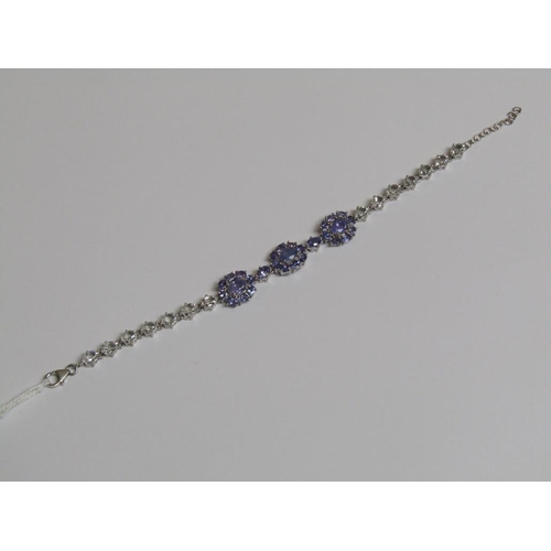 1378 - SILVER WHITE ZIRCON AND TANZANITE BRACELET