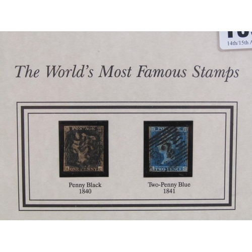 1398 - FRAMED - THE WORLDS FIRST POSTAGE STAMP A PENNY BACK 1840 AND A TWO PENNY BLUE 1841