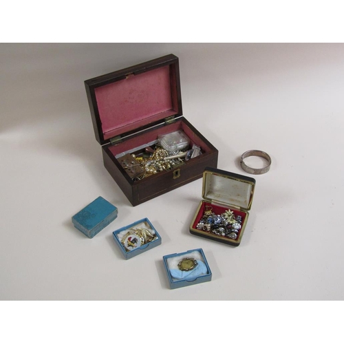 1404 - 19c JEWEL BOX TOGETHER WITH  MISC. COSTUME JEWELLERY AND WATCHES INCLUDED THEREIN