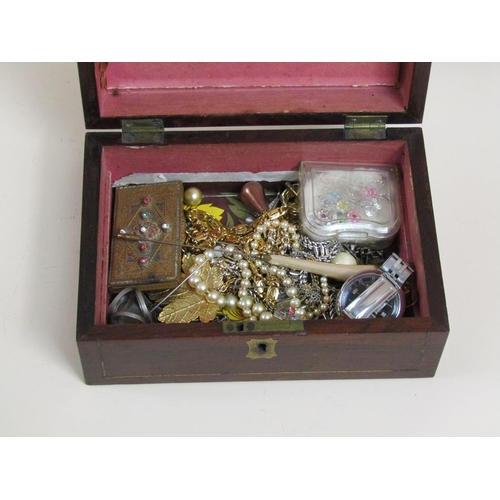 1404 - 19c JEWEL BOX TOGETHER WITH  MISC. COSTUME JEWELLERY AND WATCHES INCLUDED THEREIN