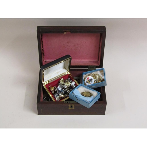 1404 - 19c JEWEL BOX TOGETHER WITH  MISC. COSTUME JEWELLERY AND WATCHES INCLUDED THEREIN