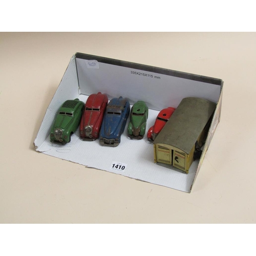 1410 - COLLECTION OF 1930s SCHUCO MOTOR VEHICLES INC. FIVE SALOONS AND A SCHUCO GARAGE