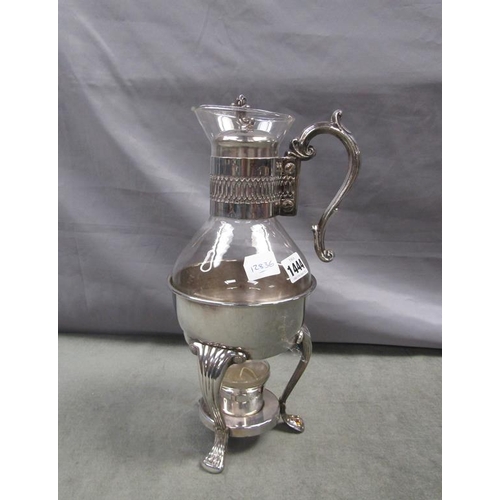 1444 - SILVER PLATE AND GLASS COFFEE PERCOLATOR