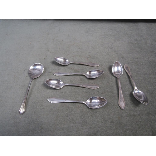 1446 - COLLECTION OF SIX SILVER TEA SPOONS, SMALL LADEL