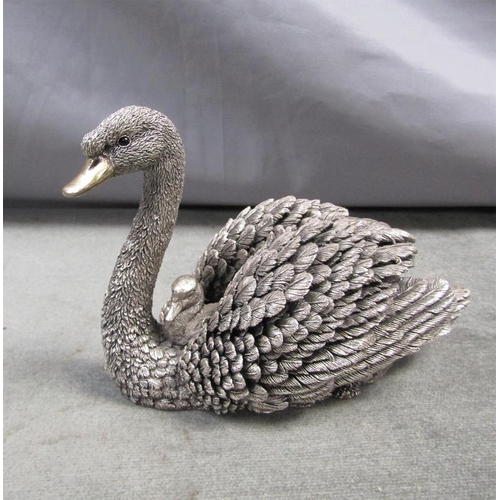 1447 - STERLING SILVER FILLED MODEL OF A SWAN AND CYGNET