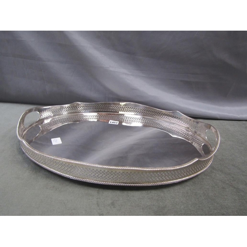 1451 - SILVER PLATED OVAL GALLERIED TEA TRAY