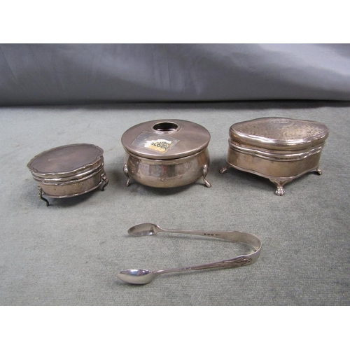 1452 - TWO SILVER RING BOXES, TISSUE POT