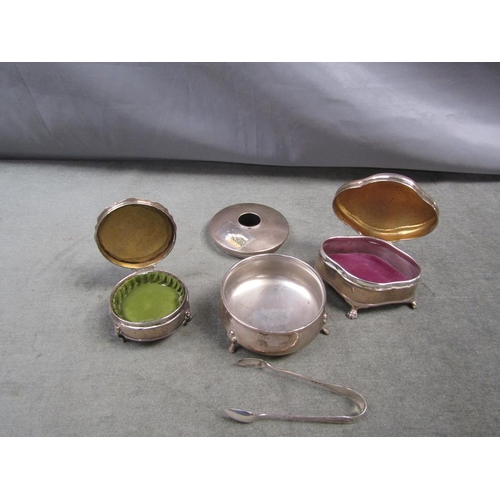 1452 - TWO SILVER RING BOXES, TISSUE POT