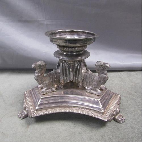 1459 - SILVER PLATED CAMEL MOUNTED COMPORT STAND