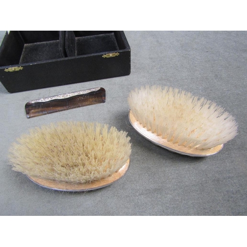 1471 - BOXED SET OF TWO SILVER BACKED HAND BRUSHED AND COMB