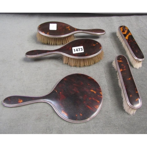 1473 - SILVER AND TORTOISESHELL BACKED BRUSHES AND HAND MIRROR