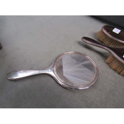 1473 - SILVER AND TORTOISESHELL BACKED BRUSHES AND HAND MIRROR