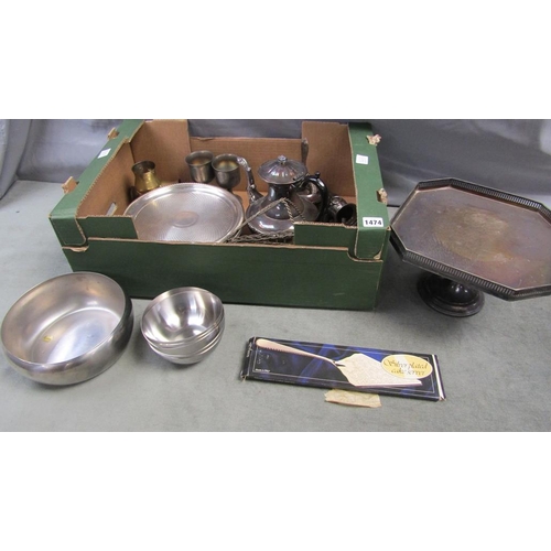 1474 - BOX OF MIXED SILVER PLATE