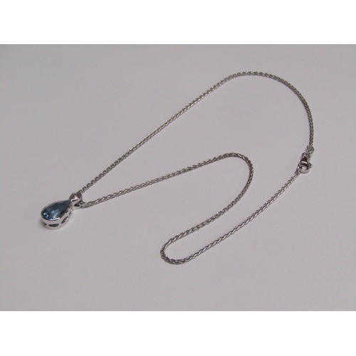 1328B - WHITE GOLD AQUAMARINE AND DIAMOND SET PENDANT ON A 9ct WHITE GOLD CHAIN