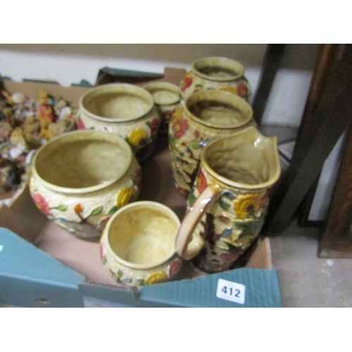 412 - INDIAN TREE PATTERN POTS, VASE AND JUG