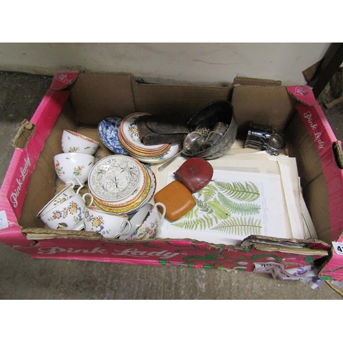 418 - BOX OF CHINA AND SILVER PLATE