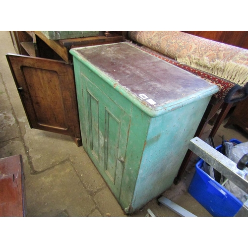 585 - VICTORIAN GREEN PAINTED PINE CUPBOARD