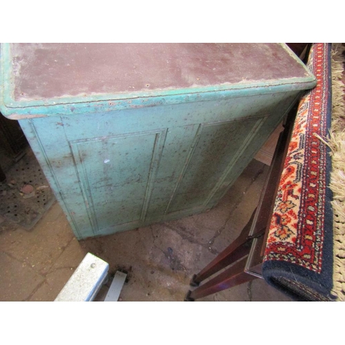 585 - VICTORIAN GREEN PAINTED PINE CUPBOARD