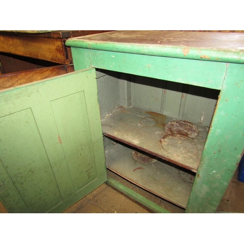 585 - VICTORIAN GREEN PAINTED PINE CUPBOARD