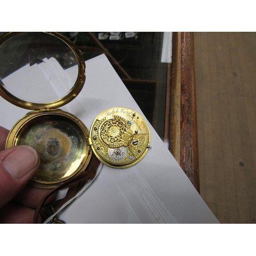 1254 - 18C/19C BRASS CASED POCKET WATCH WITH 5.5CM DIAM DIAL