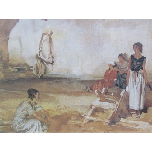 1108 - WILLIAM RUSSELL FLINT - LADIES IN A CELLER SETTING, COLOURED PRINT, F/G, 26CM X 44CM