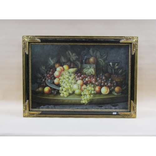 1111 - UNSIGNED - STILL LIFE, FRUIT, OIL ON CANVAS, FRAMED, 60CM X 90CM