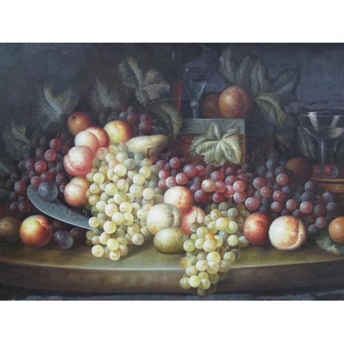 1111 - UNSIGNED - STILL LIFE, FRUIT, OIL ON CANVAS, FRAMED, 60CM X 90CM