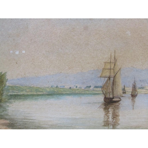 1129 - ROBERT SEYDON FRASER 1859/1895 - SAILING VESSELS ON A RIVER, SIGNED IN MONO, F/G, 14CM X 26CM