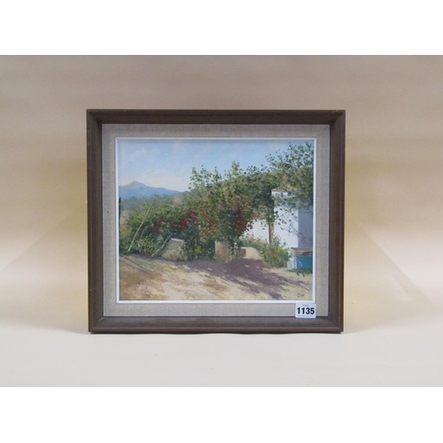 1135 - OLIVE WALKER - COTTAGE AT MIJAS, SIGNED IN ONO, OIL ON PANEL, FRAMED, 24CM X 29CM