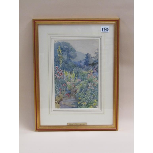 1140 - THOMAS NOEL SMITH - A PERENNIAL GARDEN, WATERCOLOUR, F/G, 28CM X 17CM