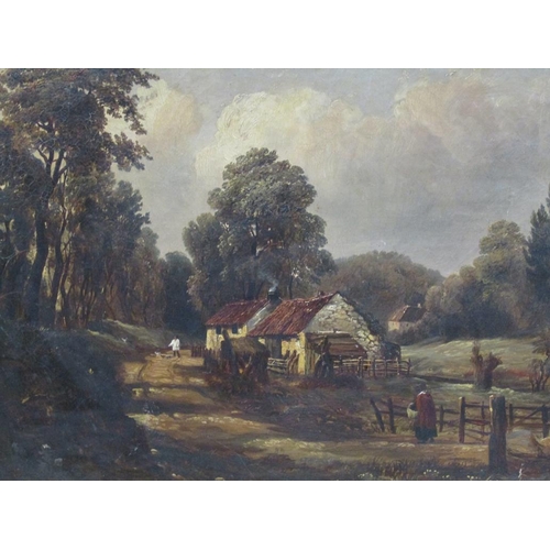 1141 - W TIPPET 1854 - A MILL HOUSE IN A RURAL WOODLAND SETTING WITH FIGURES ON A PATHWAY, SIGNED INDISTINC... 