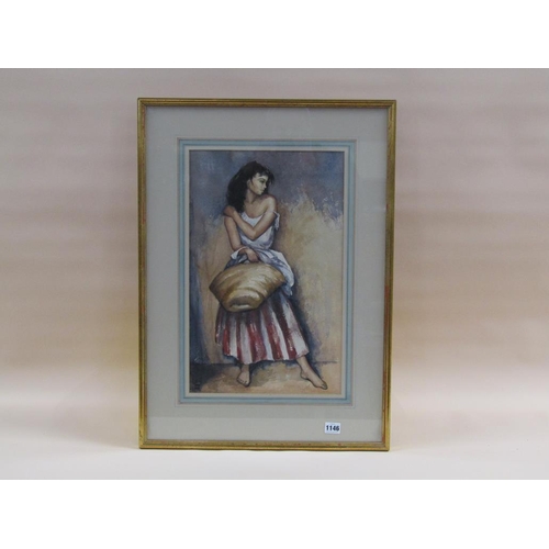 1146 - SIGNED IN MONO AFTER WILLIAM RUSSELL FLINT - LADY WITH BASKET, WATERCOLOUR, F/G, 50CM X 32CM